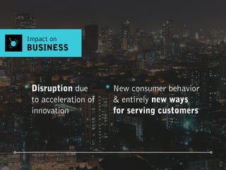 ๏ Disruption due  
to acceleration of
innovation
๏ New consumer behavior  
& entirely new ways  
for serving customers
Impact on
BUSINESS
 
