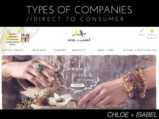 TYPES OF COMPANIES
//DIRECT TO CONSUMER




                CHLOE + ISABEL
 