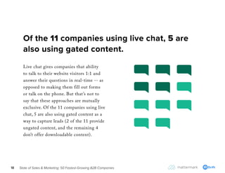 State of Sales & Marketing: 50 Fastest-Growing B2B Companies18
Of the 11 companies using live chat, 5 are
also using gated...