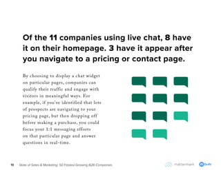 State of Sales & Marketing: 50 Fastest-Growing B2B Companies19
By choosing to display a chat widget
on particular pages, c...