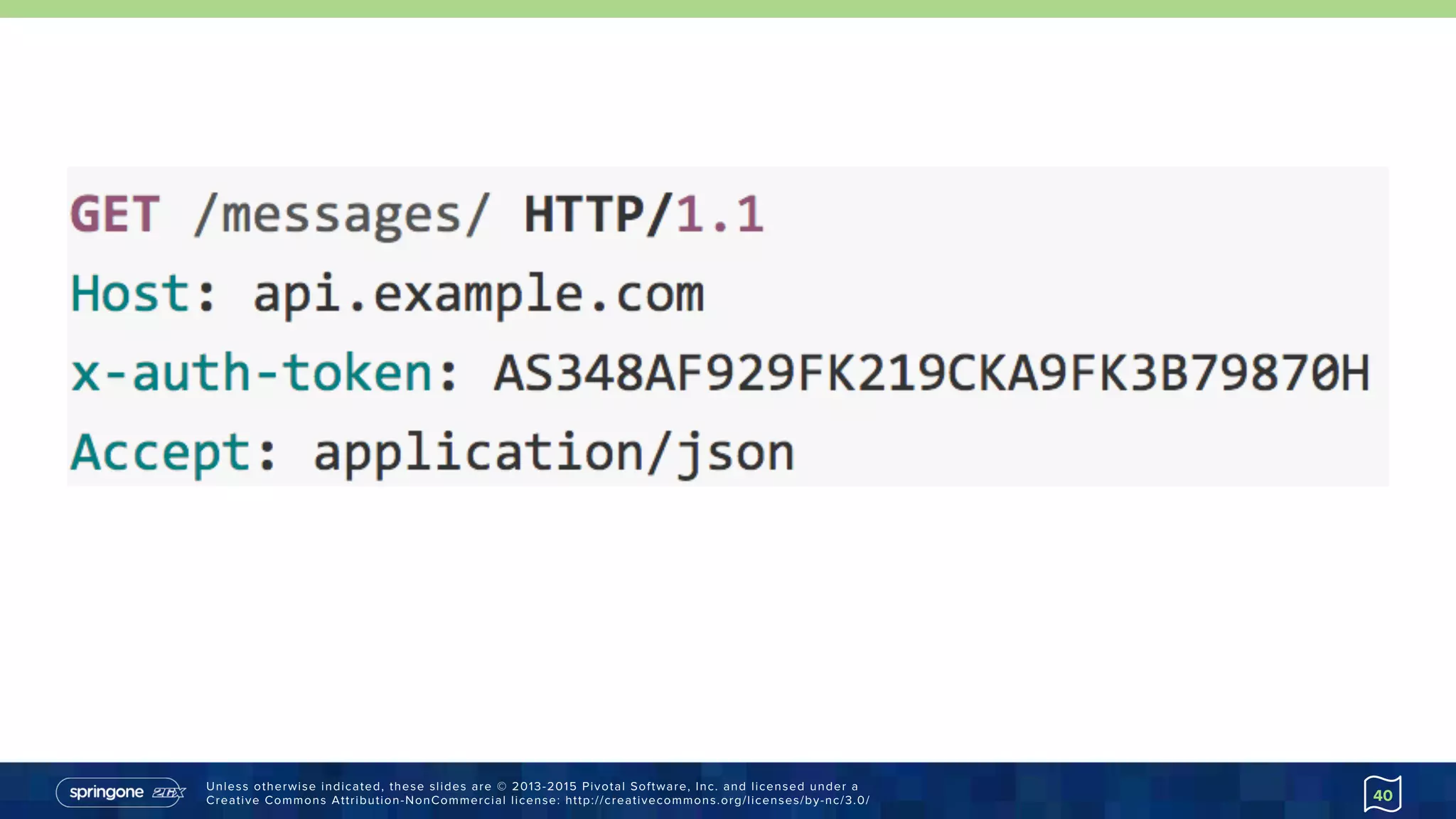 Unless otherwise indicated, these slides are © 2013-2015 Pivotal Software, Inc. and licensed under a
Creative Commons Attribution-NonCommercial license: http://creativecommons.org/licenses/by-nc/3.0/ 40
 