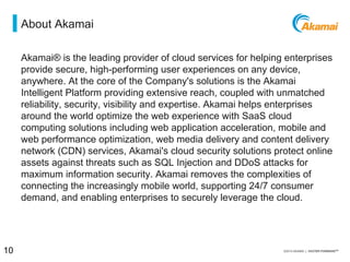 = about stateoftheinternet.com
•  StateoftheInternet.com, brought to you by Akamai, serves
as the home for content and information intended to
provide an informed view into online connectivity and
cybersecurity trends as well as related metrics, including
Internet connection speeds, broadband adoption, mobile
usage, outages, and cyber-attacks and threats.
•  Visitors to www.stateoftheinternet.com can find current
and archived versions of Akamai’s State of the Internet
(Connectivity and Security) reports, the company’s data
visualizations, and other resources designed to put
context around the ever-changing Internet landscape.
10 / [state of the internet] / threat advisory
 