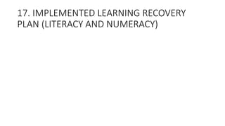 17. IMPLEMENTED LEARNING RECOVERY
PLAN (LITERACY AND NUMERACY)
 