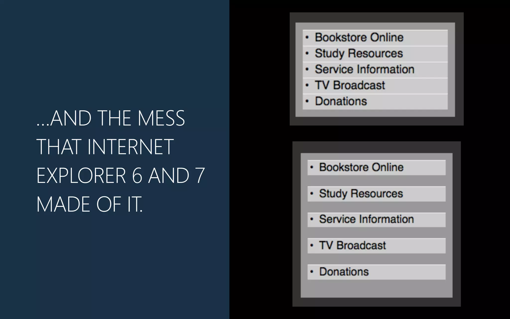 …AND THE MESS
THAT INTERNET
EXPLORER 6 AND 7
MADE OF IT.
 