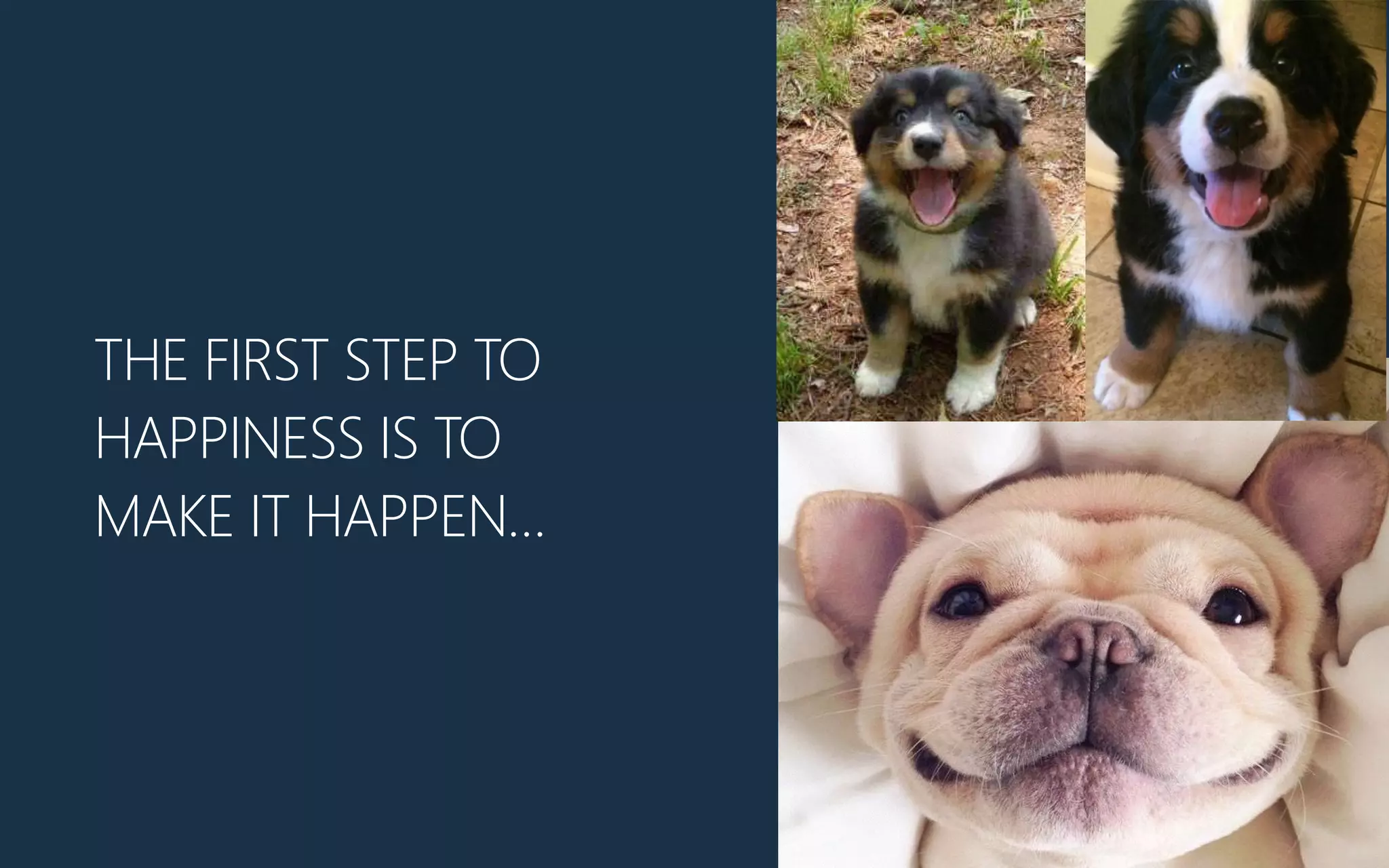 THE FIRST STEP TO
HAPPINESS IS TO
MAKE IT HAPPEN…
 