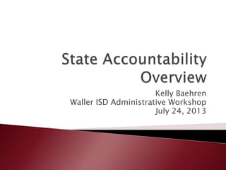 Kelly Baehren
Waller ISD Administrative Workshop
July 24, 2013
 