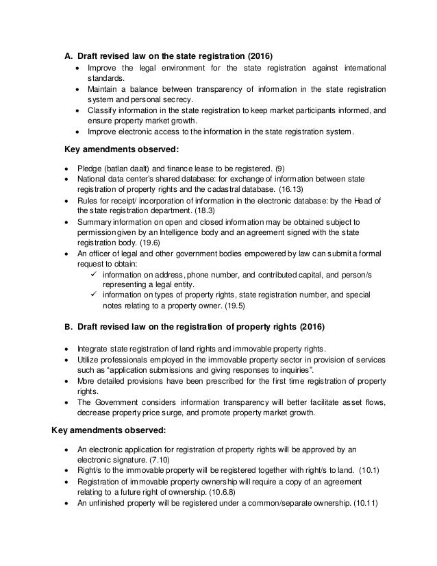 State and property registration public service law draft laws