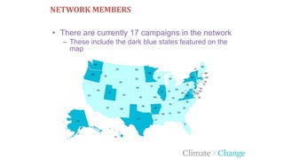 NETWORK MEMBERS
• There are currently 17 campaigns in the network
– These include the dark blue states featured on the
map
 