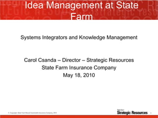 Idea Management at State Farm ,[object Object],[object Object],[object Object],[object Object]