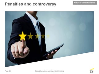 Page 25 State information reporting and withholding
Return to table of contents
Penalties and controversy
 