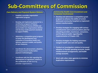 Sub-Committees of Commission
Care Delivery and Payment System Reform
–

–

–

Establish a provider organization
registrati...