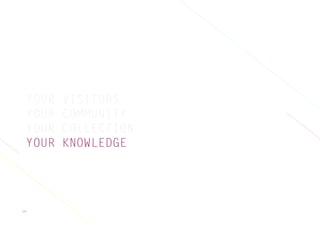 26
YOUR VISITORS
YOUR COMMUNITY
YOUR COLLECTION
YOUR KNOWLEDGE
 