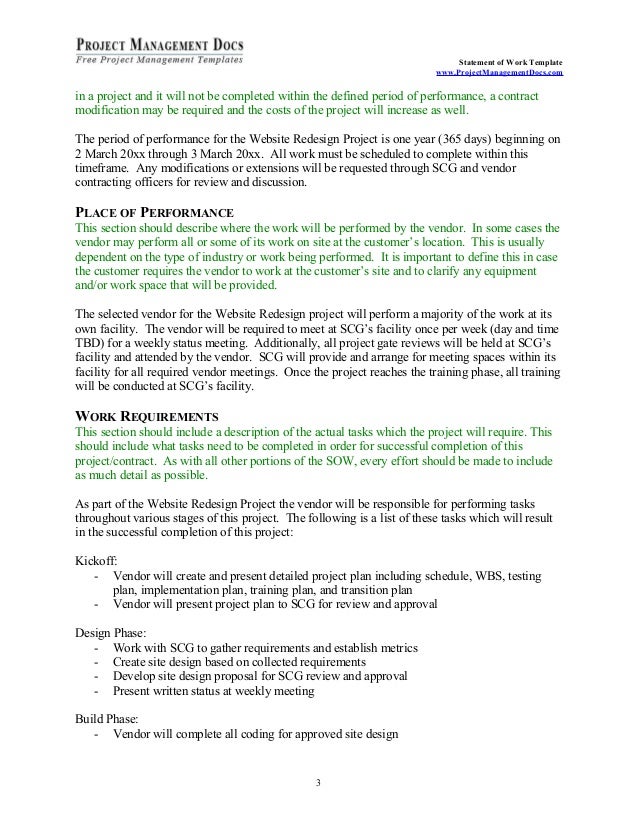 contractor statement of work template