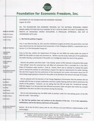 FEF Statement on Feed-in-Tariff 08/18/11