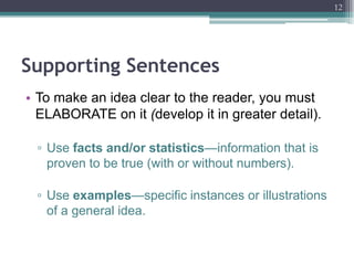Supporting sentences should be elaborated – give details10