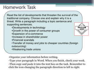 OrganizationPresent the point you would like to “prove.”Give strong supporting information and elaborate giving details.Organize your information using a list organizer.11Statement (Topic Sentence)SupportIng detailsSupport #1elaborationSupport  #2elaborationSupport  #3elaborationConcluding sentence