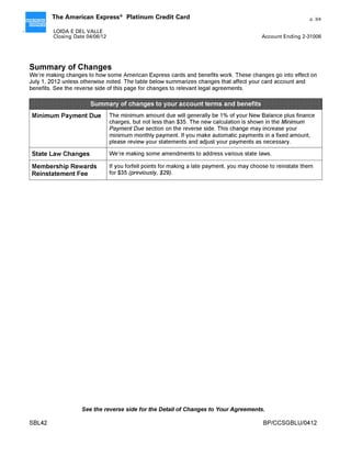 The American Express® Platinum Credit Card                    p. 3/4

LOIDA E DEL VALLE
Closing Date 04/06/12                        Account Ending 2-31006
 