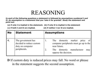 Statement & assumptions | PPT image.