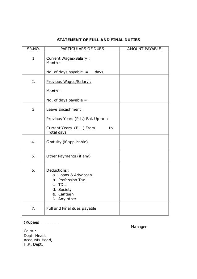 Statement of full and final dues