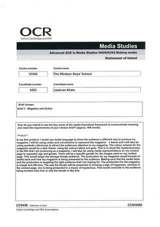 Statement of Intent - Final OCR A level Media