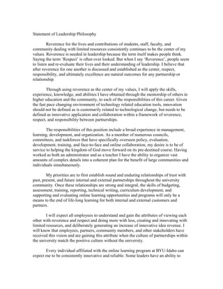 Statement of leadership philosophy | DOC