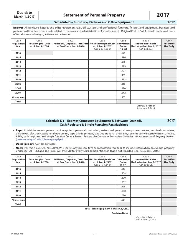 Statement Of Personal Property