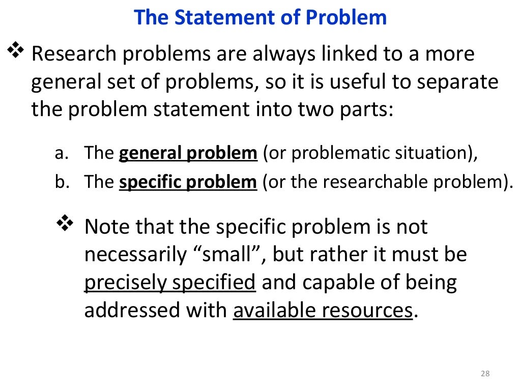 what is general statement of the problem in research