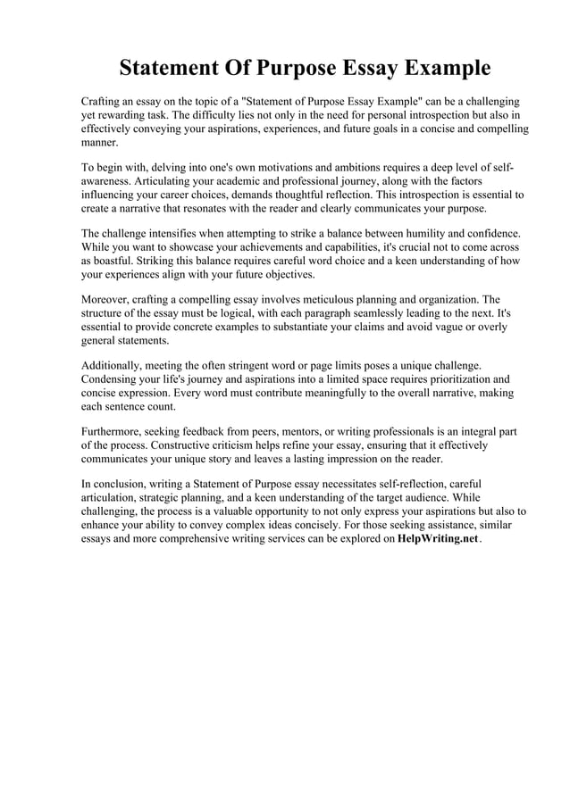 Statement Of Purpose Essay Example | PDF