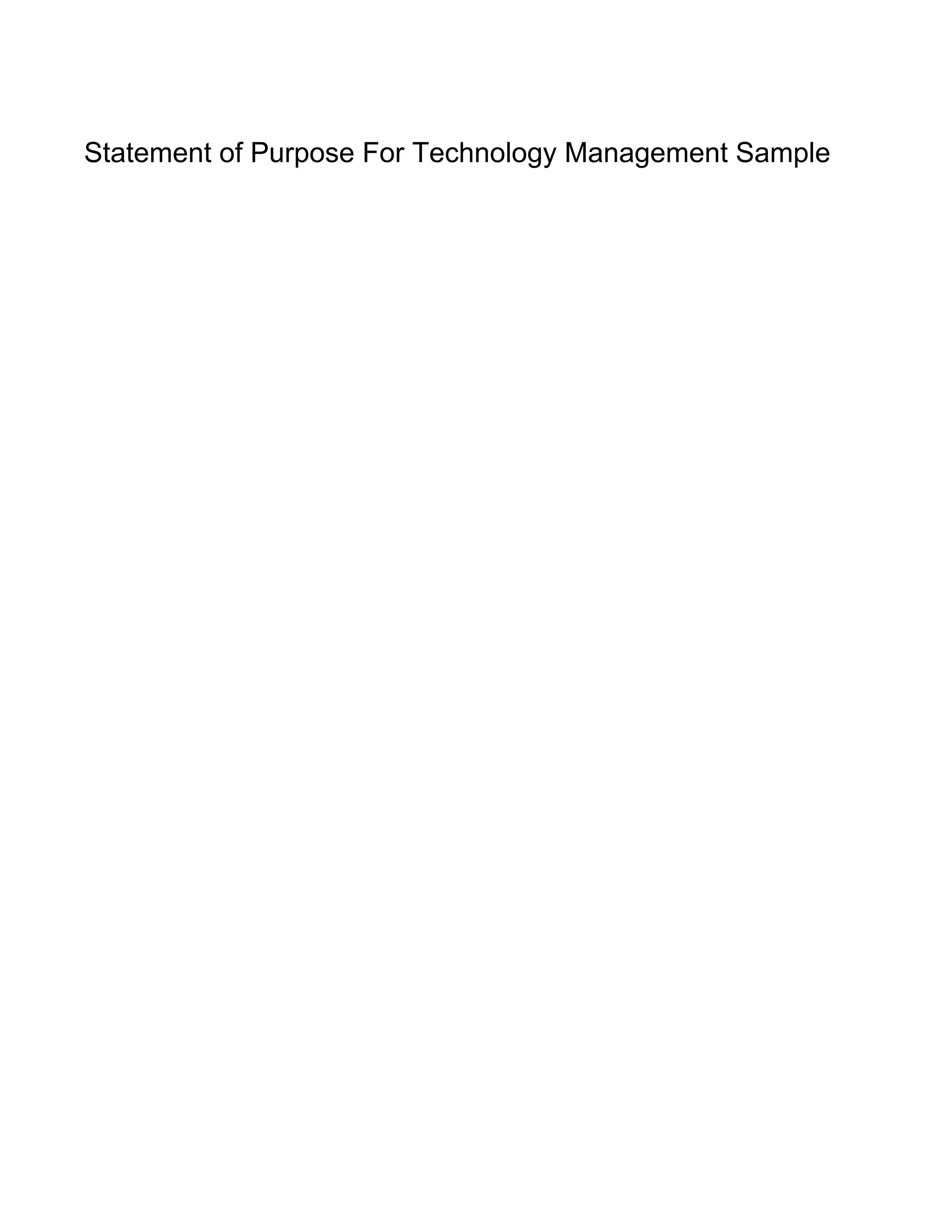 Statement of Purpose For Technology Management Sample