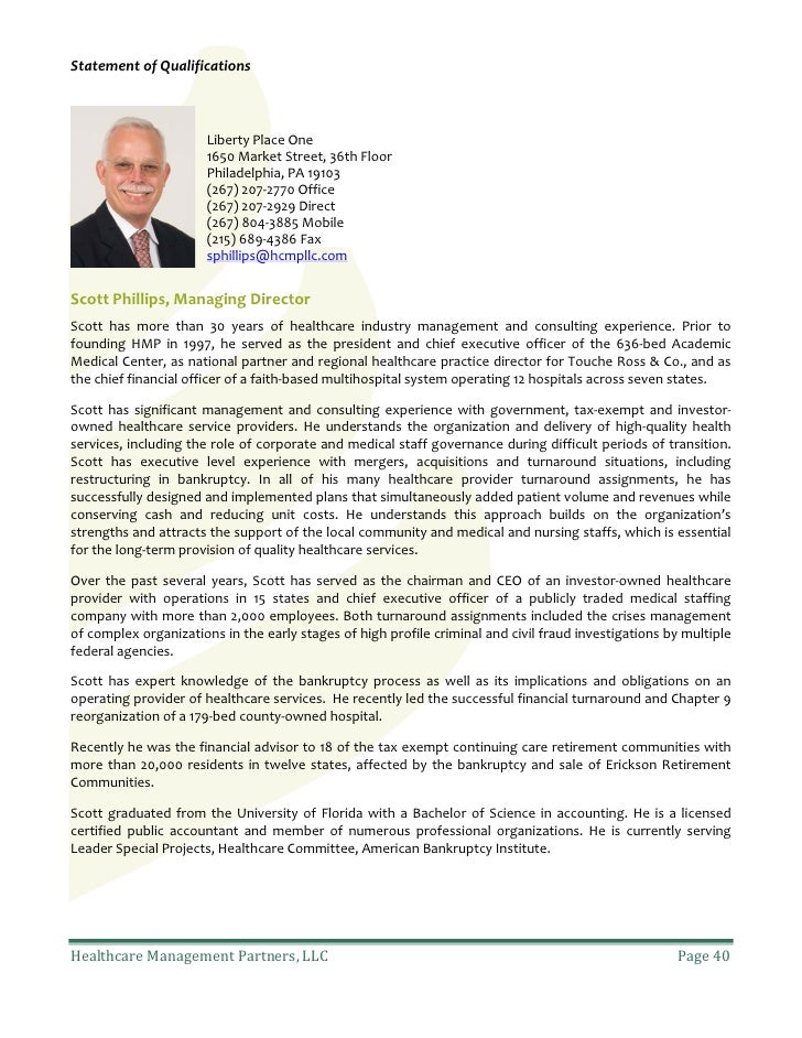 healthcare management partners statement of qualifications healthcare qualifications