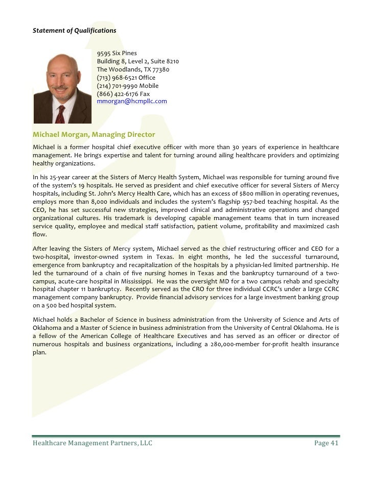 healthcare management partners statement of qualifications healthcare qualifications