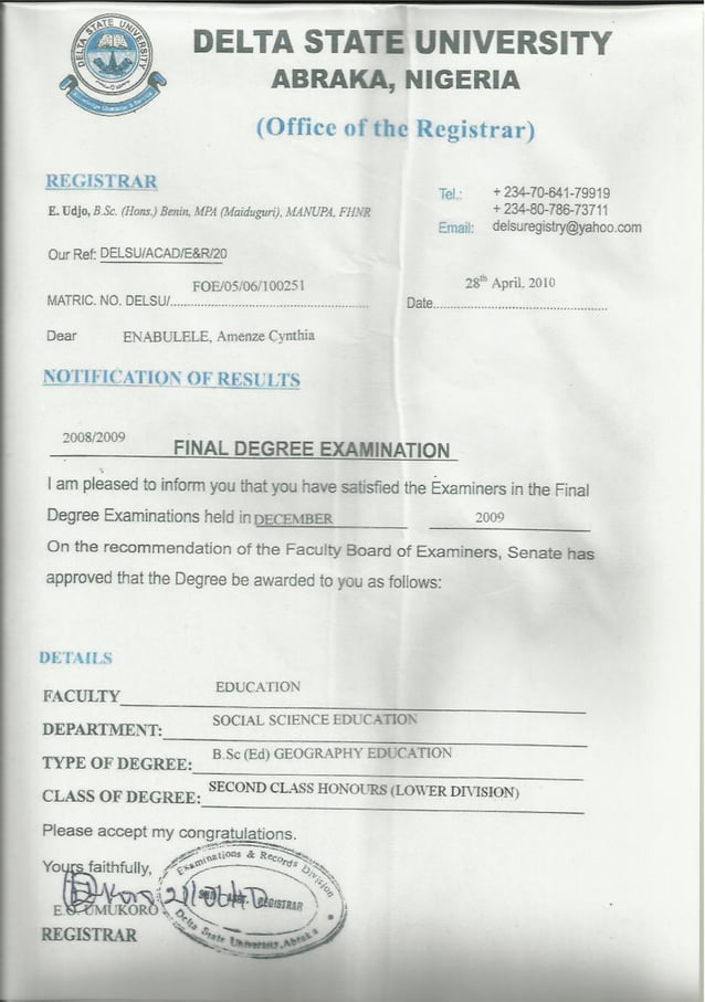 application letter for statement of result