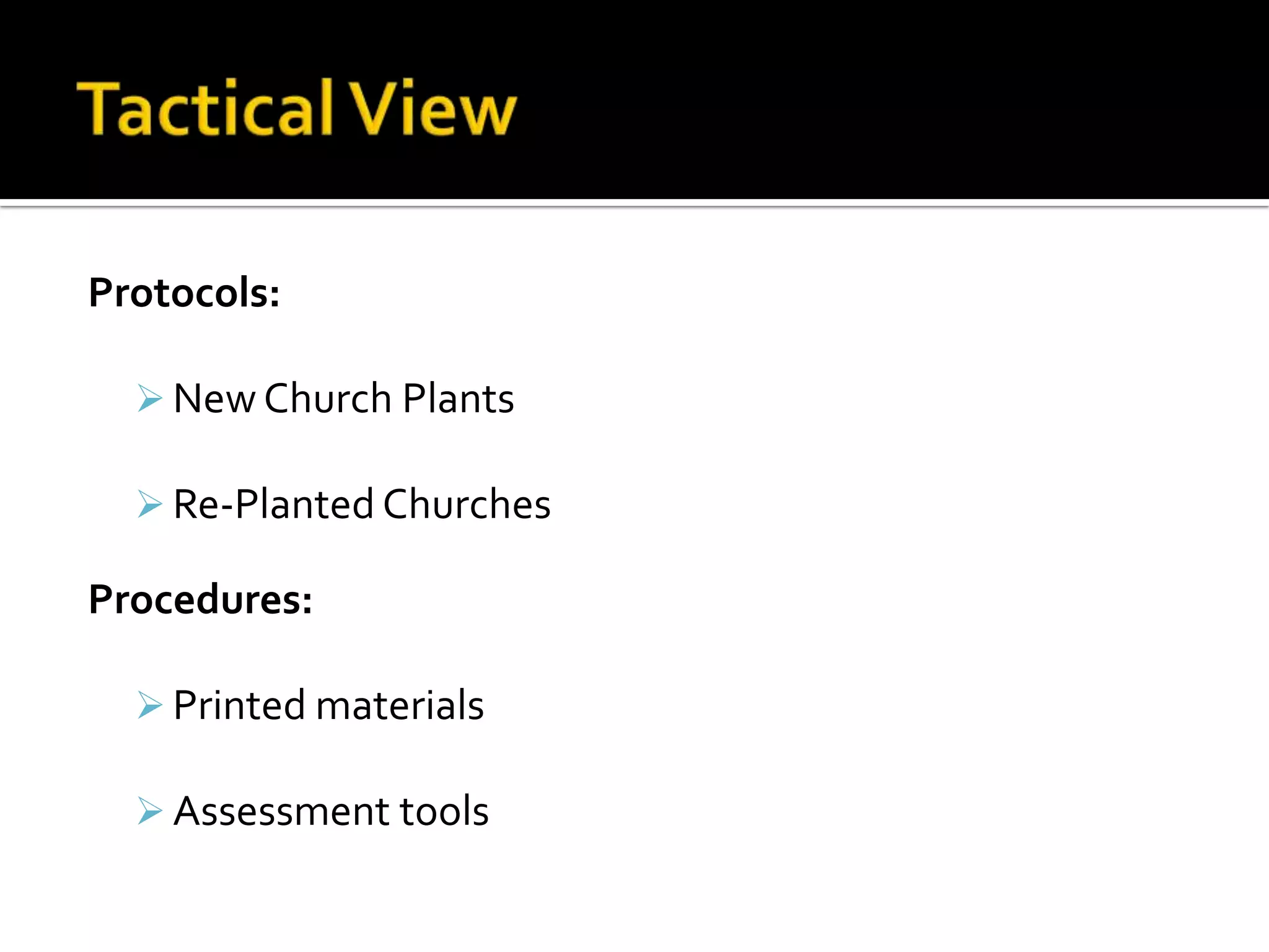 Development of Procedures for Churches and PlantersTactical ViewProcess:Advertising/Marketing