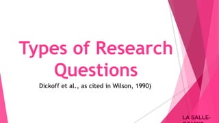 LA SALLE-LA SALLE-
Types of Research
Questions
Dickoff et al., as cited in Wilson, 1990)
 