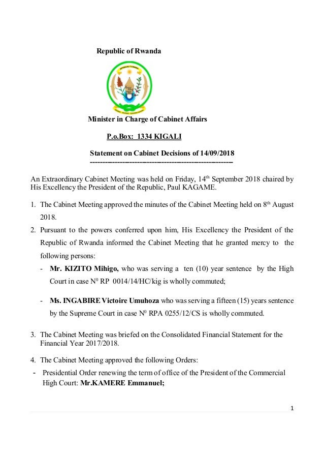 Statement On Cabinet Decisions Of 14 09 2018 Final