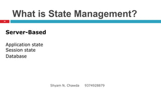 What is State Management?
Server-Based
Application state
Session state
Database
54
Shyam N. Chawda 9374928879
 