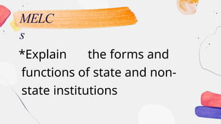 STATE AND NON STATE INSTITUTION POWERPOINT PREENTSTION | PPTX