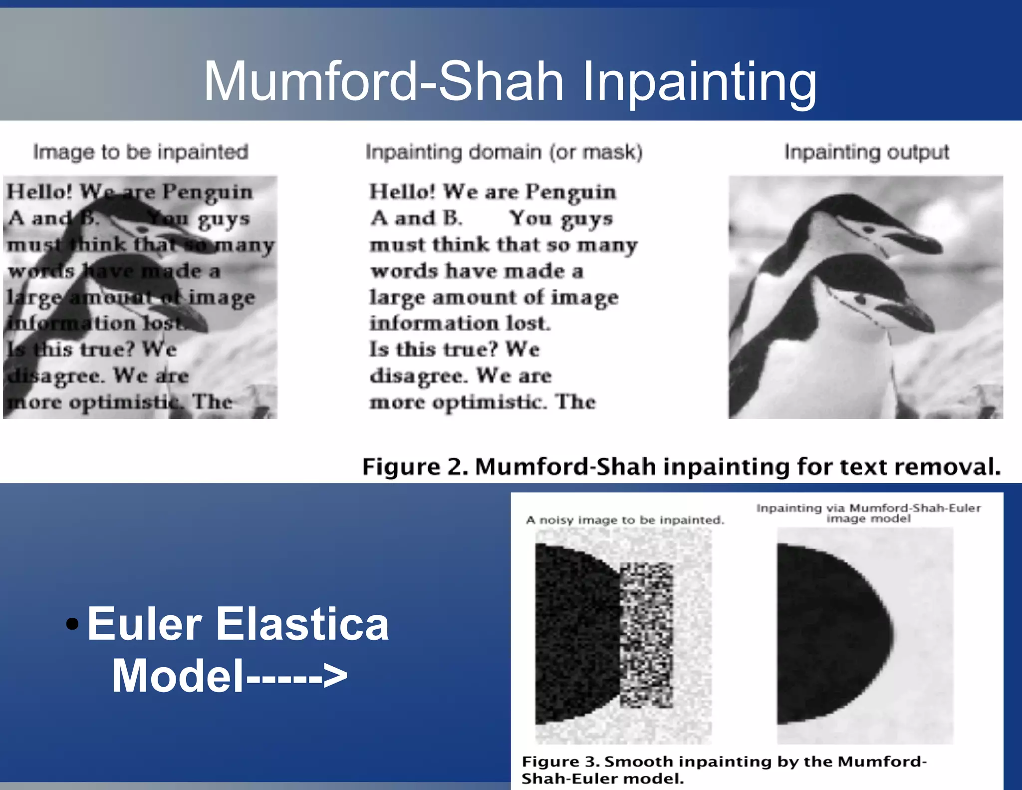 ● Euler Elastica
Model----->
Mumford-Shah Inpainting
 