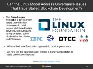 Can the Linux Model Address Governance Issues
That Have Stalled Blockchain Development?
109State of Bitcoin and Blockchain...