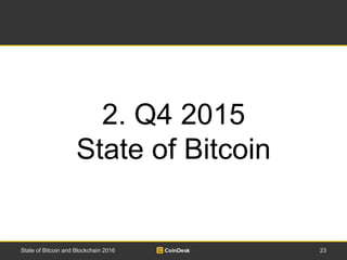 23State of Bitcoin and Blockchain 2016
2. Q4 2015
State of Bitcoin
 