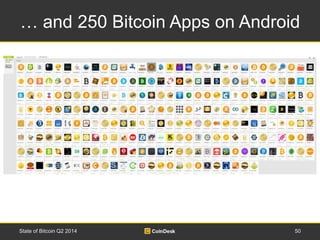 … and 250 Bitcoin Apps on Android 
State of Bitcoin Q2 2014 50 
 