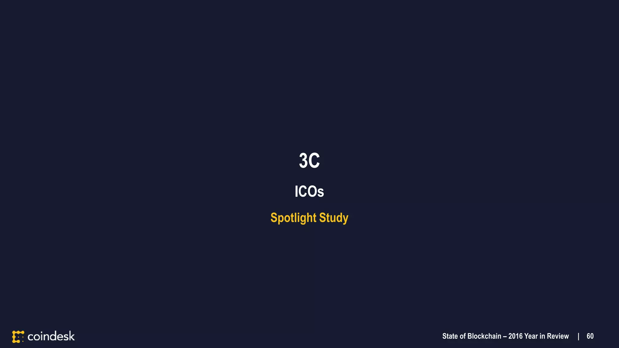 3C
ICOs
Spotlight Study
State of Blockchain – 2016 Year in Review | 60
 