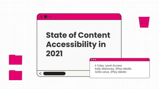 State of Content
Accessibility in
2021
E Foley, Level Access
Kelly Mahoney, 3Play Media
Sofia Leiva, 3Play Media
 
