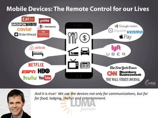 LUMApartners
And it is true! We use the devices not only for communica9ons, but for
for food, lodging, shelter and enterta...