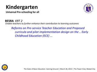 Kindergarten
Universal Pre-schooling for all


BESRA KRT 2
Enable teachers to further enhance their contribution to learni...