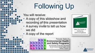 Following Up
You will receive:
• A copy of this slideshow and
recording of this presentation
• A survey invite to tell us how
we did
• A copy of the report
 