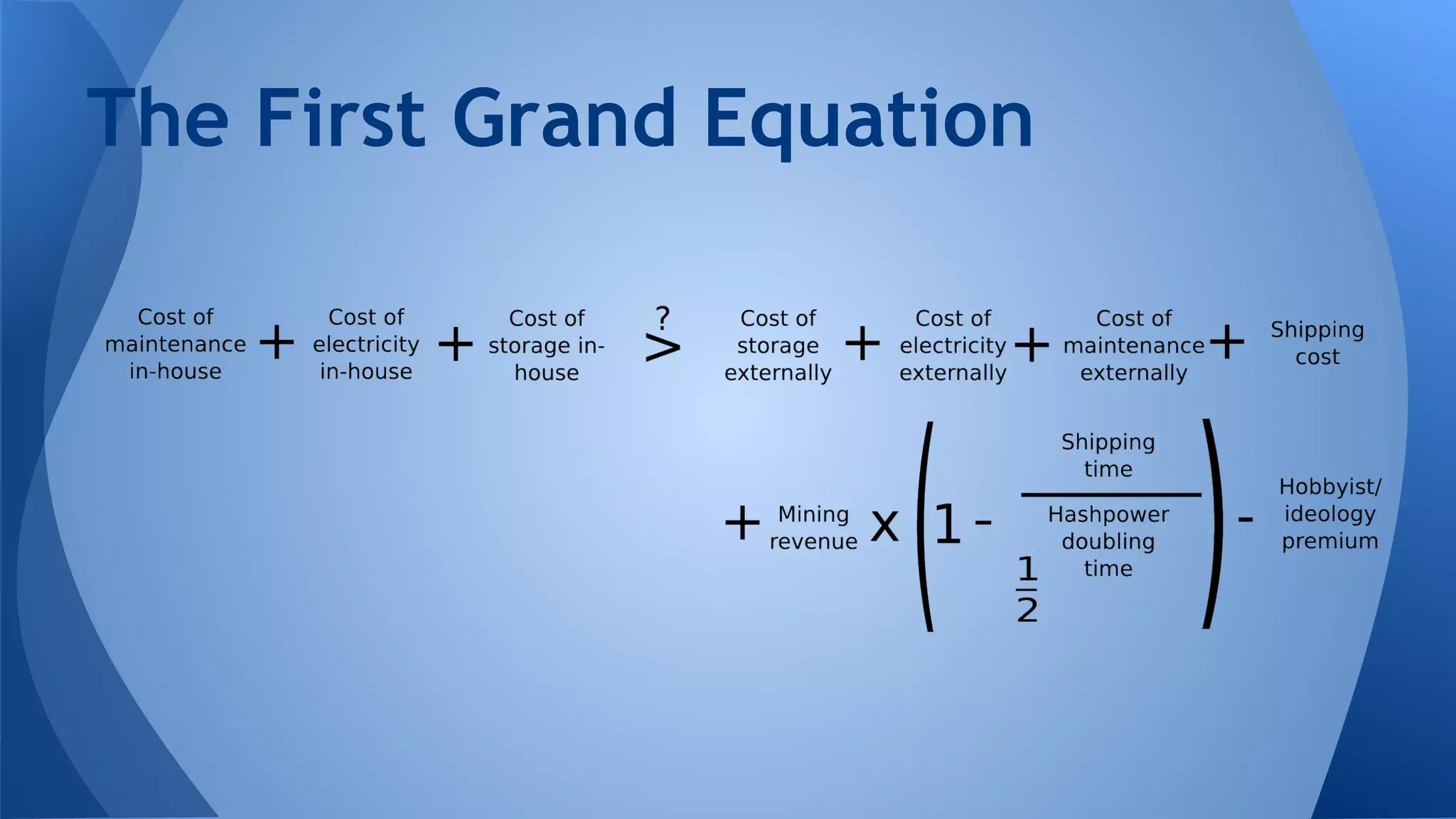 The First Grand Equation
 