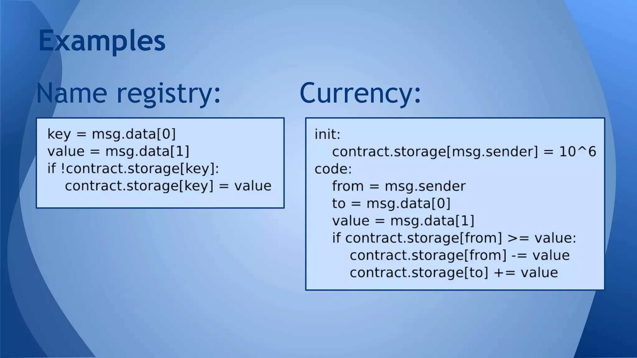 Name registry: Currency:
Examples
 