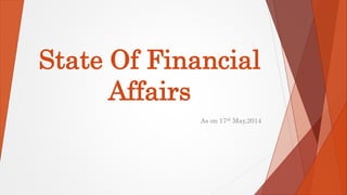 State Of Financial
Affairs
As on 17th May,2014
 
