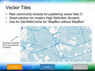 Vector Tiles
• New community module for publishing vector tiles 
• Great solution for modern High Definition Screens
• Us...
